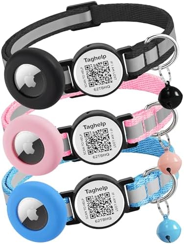 3 Pack Airtag Cat Collar Breakaway with Bell,Reflective Kitten Collar with Apple Airtag Cat Collar Holder,Adjustable,Safety Buckle for Girl Boy Cats,Pet Supplies,Gifts (Black & Blue & Pink)