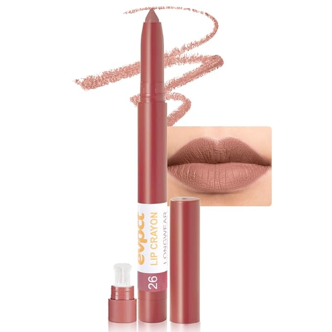 evpct Nude Lip Liner Crayon Pencils Set for Women, Matte Latte Nude Lip Stick Crayon Long Lasting, Lips Pencil Liner and Lipstick set, Lipliner Pencil, 24 Hours Long Wear Lipstick Built-in Sharpener