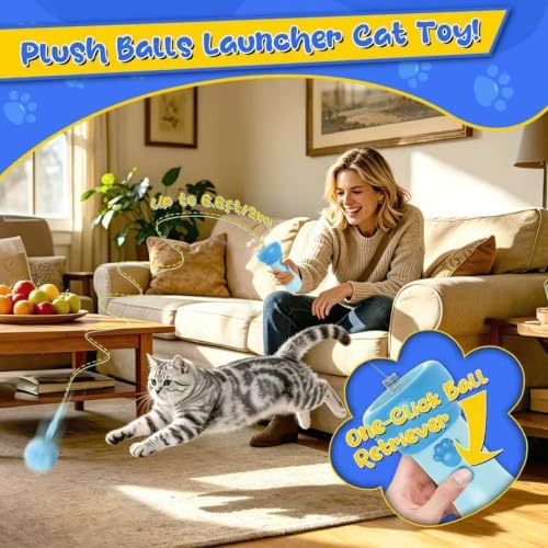 Interactive Cat Toy for Indoor with Launcher Ball One-Click Recycling