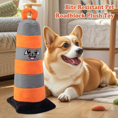 Dog Plush Toy - Traffic Cone Shape Interactive Chew Toy, Puppy Play