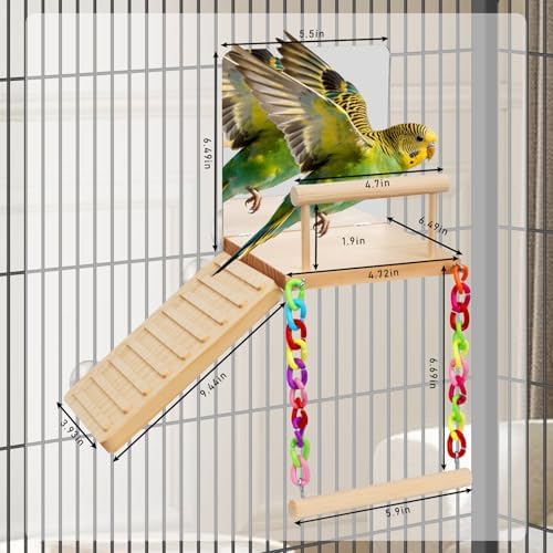 Bird Perches Swing Platform with Bird Mirror Birds Ladder Toys