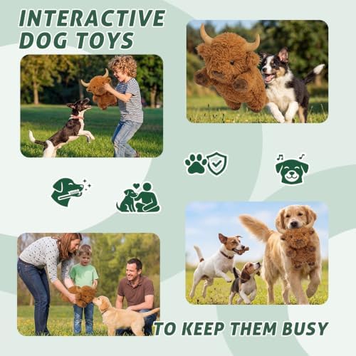 Thenshop Squeaky Dog Toys, Highland Cow Dog Toys for Small Medium Chew Stuffed Push Toy Puppy Fetch Teething Chewing Interactive to Keep Them Busy Highland Cow Birthday Gifts