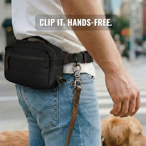 Crossbody Dog Walking Bag, Treat Pouch & Poop Bag Holder, Charcoal Black