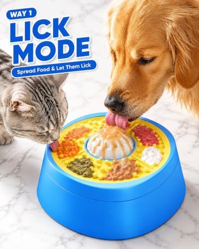 Interactive Slow Feeder Dog Bowl with Rolling Lick Ball for Liquid Treats