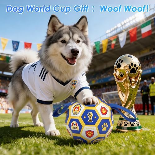 Vivifying Dog World Cup Soccer Ball Toy, 8 Inch Floatable Interactive Dog Toy for Large and Extra Large Dogs, Durable PU Enrichment Ball with Nylon Straps for Outdoor Fetch, Training & Playing