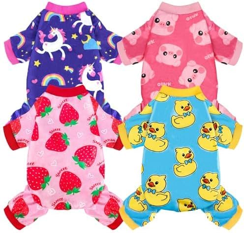 4 Pack Dog Pajamas Soft Lightweight Dog Recovery Suit Onesie Clothes for Small Medium Large Female Pet Boys Girls Dogs CatsS (Back: 7",Chest: 11.8", 2.5-5lbs)