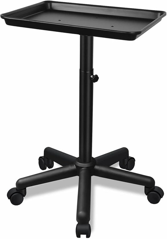 Black Salon Tray Height Adjustable Hair Color Tray with Wheels for Spa or Home Use