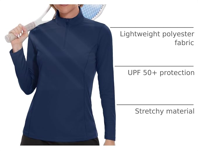 TACVASEN Women's Quarter Zip Pullover Golf Shirts UPF 50+ Long Sleeve Sun Shirts UV Protection Workout Tops