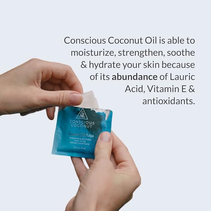 Organic Coconut Oil Intimate Wipes – Sensitive Skin Feminine Wipes, Biodegradable, Individually Wrapped, Moisturizing & Gentle – Ideal for Daily Use