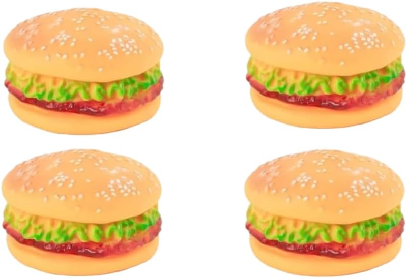 4 Pcs Bite-Resistant Dog Toys Squeaky Chewing Toys Tooth Cleaning Dog Supplies, Golden Retriever Teddy Pets, etc, Training, Sofa Damage Prevention, Hamburger Pet Toys Squeak Toys