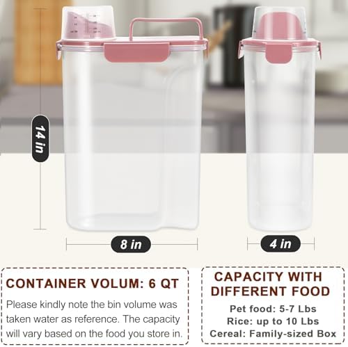 TBMax Portable Dog Food Storage Container 5 to 7 Lbs, Airtight Cat Food Container with Large Spout & Cup, Pet Food Storage Dispenser for Small Animal Kibble Storage, Dog Treat Bird Seed Container