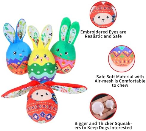 4 Pcs Easter Bunny Egg Dog Toys for Small Dogs Squeaky Small Dog Toys Durable Push Puppy Toys for Chewing Interactive with Crinkle Paper for Small Medium Dogs Easter Day Gift