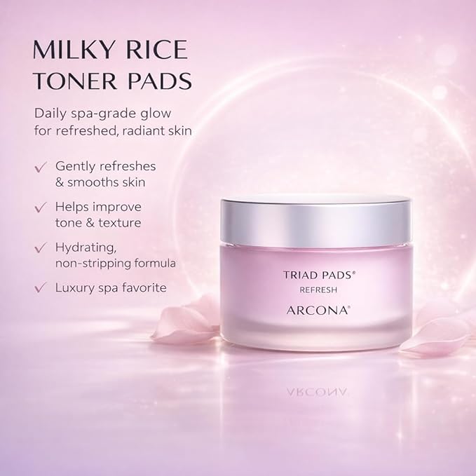 ARCONA Cranberry Triad Milky Toner Pads – Vegan Milky Toner for Face | Brightening & Hydrating Rice Toner for Face | Phyto-Nutrients & Essential Fatty Acids (45 Count)