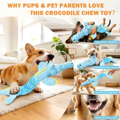 WOWBALA Crocodile Squeaky Dog Toys for Puppy, Small and Medium Breed
