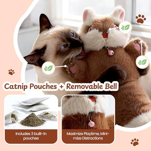 Cat Wrestling Glove, 22 inch Cat Puppet Wrestler with 3 Catnip Pouches & 3 Layer Resistant Protection, Interactive Cat Toy with Removable Bell for Boredom Relief & Mental Stimulation, Raccoon