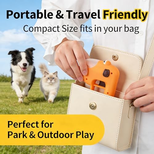 Interactive Dog Treat Launcher, Pet Food Catapult for Training & Enrichment, Portable Treat Shooter Toy for Puppy & Cat, Fits Round Dry Kibble, No Batteries Required (Orange)
