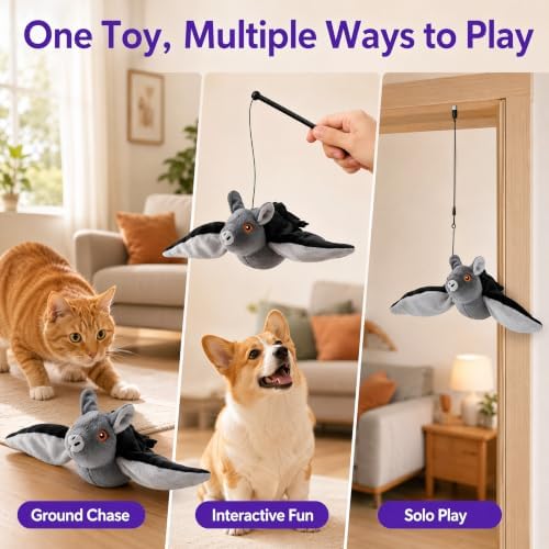 Flying Bat Toy for Dogs & Cats, Flapping Wings Interactive Pet Toy, 2Pcs