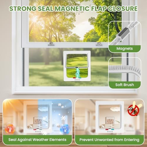 Cat Window Door Insert, Fits 14-24 Inch, Frosted Plexiglass, 4 Lock Modes