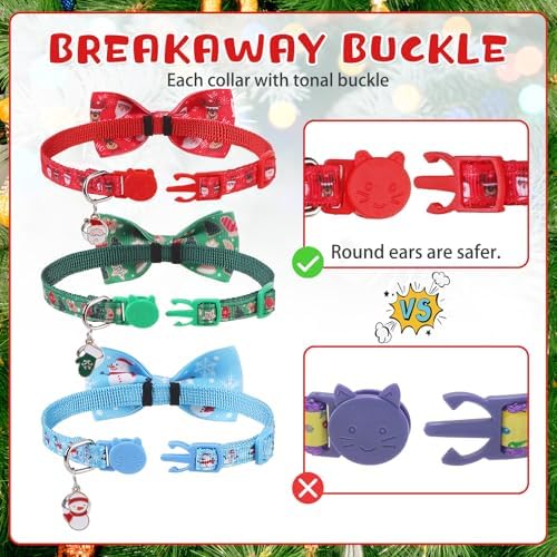 KOOLTAIL Cat Christmas Collar Breakaway with Bowtie and Bells, 3 Pack Cute Kitten Collars, Adjustable Safety Buckle Snowman Santa Claus Charm Pendant Pet Collars for Kitty Boys Girls Cats Holiday