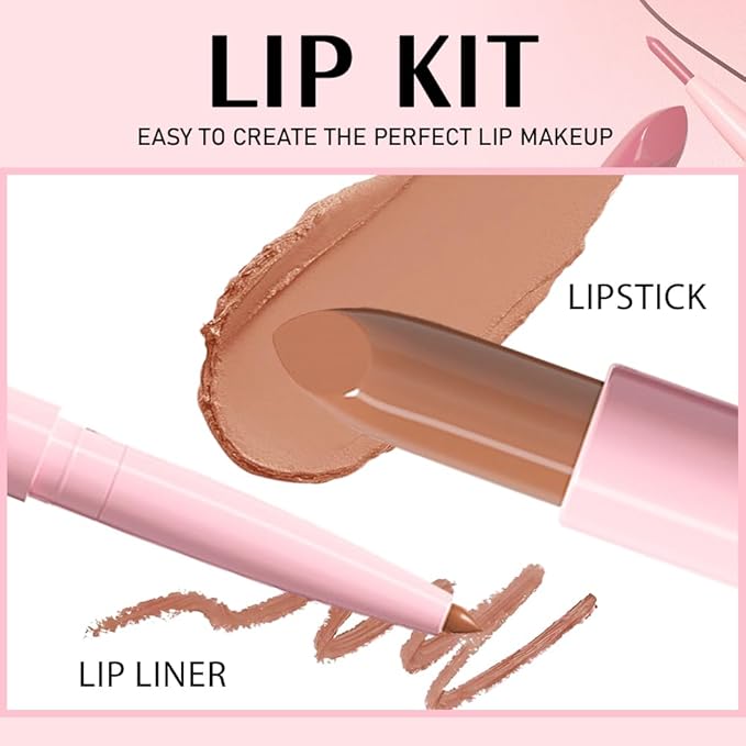 2 in 1 Matte Lipstick Lip Liner Pencil Set,Nude Waterproof Lip Stick Lip liner Combo for Old Women Long Lasting Lipstick Crayon,labiales mate 24 horas originales
