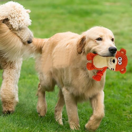 Cute Animals Interactive Dog Squeak Toys, Rope Plush Pet Chew Toys - Orange