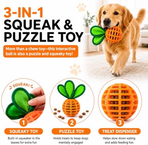 Dog Treat Dispensing Puzzle Toy with Squeaker – Interactive Chew Ball for Small & Medium Dogs, Mental Stimulation & Anxiety Relief (1)