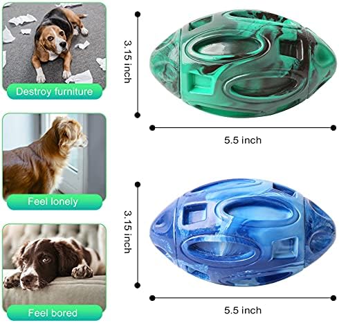 Pawzone 2 Pack Squeaky Dog Toys for Aggressive Chewers Large Medium Small Puppy Interactive Dog Chew Toy Durable Rubber Indestructible Tough Ball (Blue Green)