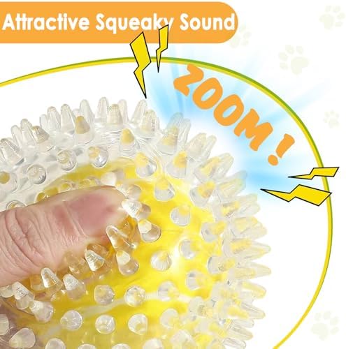 Squeaky Dog Toy Balls 4 Pack — Sports Themed Spiky Dog Balls for Medium Dogs, Durable PVC Dental Chew Balls for Cocker Spaniel Aussie Pitbull, Interactive Outdoor Toy