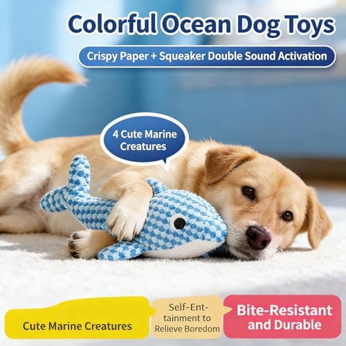 Ocean Plush Dog Toys, Squeaky Chew Toys for Puppy - Dolphin