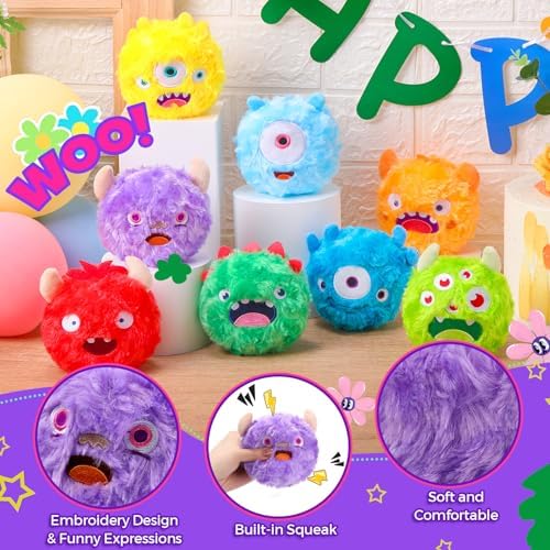 HyDren 8 Pack Plush Squeaky Dog Ball Dog Toys Gift for Small Medium Teething Puppy 2 In1 Fuzzy 4" with Squeakers Cute Funny Chewing Toys for Pet Gift(Funny)