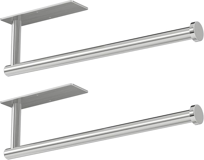 Paper Towel Holder,Self-Adhesive or Drilling， Brushed Nickel, 2 Pack | SUS304 Stainless Steel,Kitchen Roll Dispenser Under Cabinet，Wall Mounted Rack