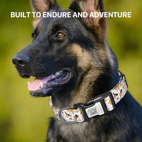 Personalized Dog Collar with QR Code Dog Tag, Camo Green M