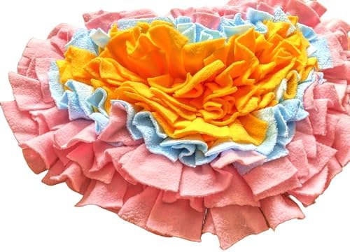 Pet Soft Fleece Snuffle Mat Heart Foraging Mats Dog Rabbit Guinea Pig Interactive Feeding Toy Anti Slip Slow Feeder Treat Dispenser (Pink/Blue/Yellow)
