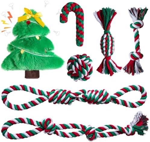 Aitmexcn Dog Rope Toys Set, 7 Pack Cotton Dog Toys for Large Dogs and Medium Small, Cute Interactive Squeaky Toy, Chewing Puppy Gaming Toy for Teeth Cleaning