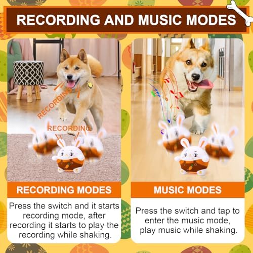 BABORUI Interactive Dog Toys Bunny, Jumping Squeaky Easter Dog Toys with Recording and Music Modes, Rechargeable Moving Dog Easter Rabbit Toys for Small/Medium/Large Dogs to Keep Them Busy(Bunny)