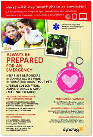Dynotag® Web Enabled Super Pet ID Smart Tag with DynoIQ™ & Lifetime Recovery Service. Play Series: Round (Pink Heart)