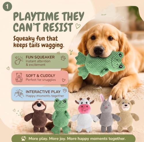 Act boldly 5-Pack Squeaky Dog Toys – Durable Animal-Shaped Plush Chew Toys for Dogs, Handmade Interactive Puppy Toys with Squeaker, Perfect for Reducing Destructive Behavior