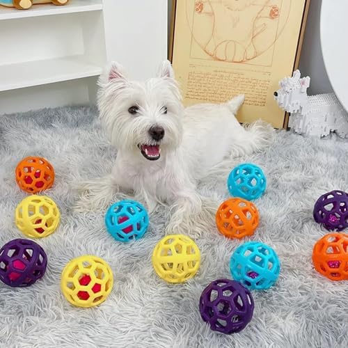 Dog Chew Toys with Bell Sound, 3 Rubber Bouncy Ball for Medium/Large Dogs, Interactive Fetch Ball Teeth Cleaning&Training, Hollow Design with Internal Bells (Yellow)