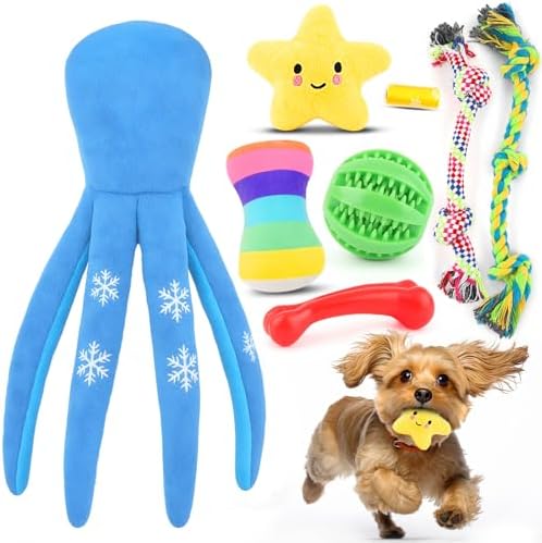 LOYEE 8 Pack Puppy Toysfor Small Dogs, Luxury Dog Chew Toys with Squeaky Plush Toys, Rope Toys and Ball, Teething Toys for Puppy Supplies