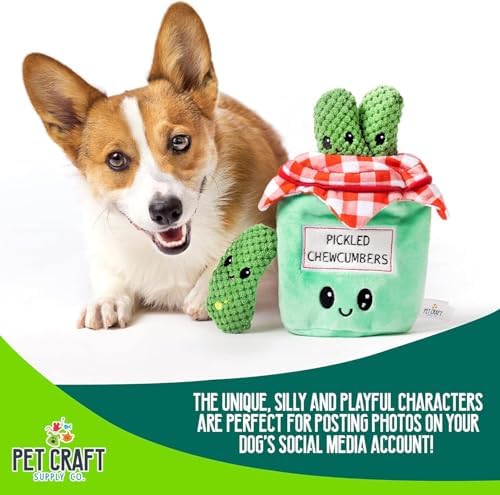 Pet Craft Supply Hide and Seek Plush Dog Toys Crinkle Squeaky Interactive Burrow Activity Puzzle Chew Fetch Treat Hiding Brain Stimulating Cute Funny Toy Bundle Pack -Pickles, for Medium Breeds