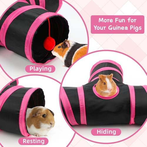 Rypet Guinea Pig Tunnel Hideout 3-Way Collapsible Pet Tubes, Red Black