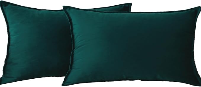 JIAHANNHA Velvet Green Throw Pillow Covers 12”x20”Pack of 2 Soft Decorative | Square Cushion Covers for Couch Sofa Bed Livingroom Car Home Decor,30x50Cm
