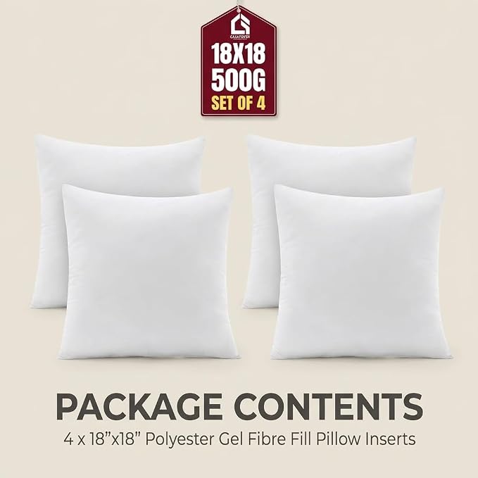 Casafoyer 18 x 18 Pillow Inserts Set of 4, Polyester Fill, Machine Washable