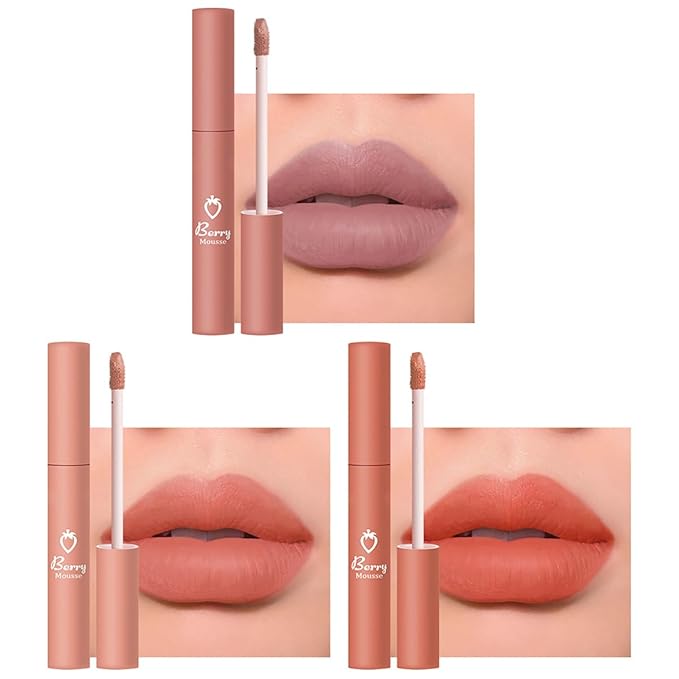 3Pcs Nude Matte Lip Lipstick, Velvet Smooth Crayon Lip Stain, Nude Lip Tint Long Lasting & Nourishing Lip Gloss Non-stick Cup Lipstick for Women Makeup (Set A, F)
