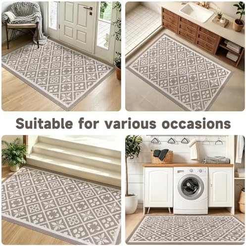 Ileading Indoor Door Mat 3x5ft, Absorbent Muddy Mats for Dogs, Low-Profile Entrance Large Welcome Mat with Non-Slip Rubber Backing, Washable Runner Carpet for Hallway,Entryway,Kitchen(Beige)