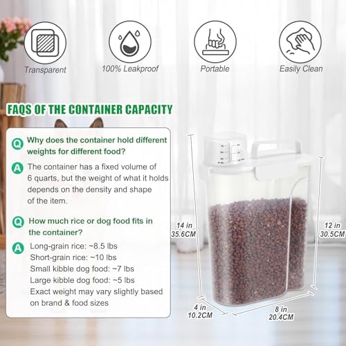 TBMax Dog Food Storage Container 5-7 lbs, Airtight Cat Food Container with Larger Spout & Measuring Cup, Portable Pet Food Storage Dispenser for Small Animal Kibble Storage, Bird Seed Container
