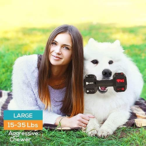 Dog Chew Toys for Aggressive Chewers Indestructible Dog Toys Tough Natural Rubber Dumbbell Toy for Small Medium Large Dogs XLarge Black