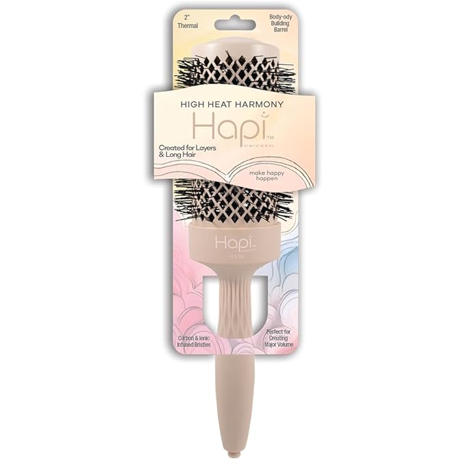 Cricket Hapi High Heat Harmony Thermal Brush - 2" Ceramic Barrel, Round Brush for Heat Styling with Hair Dryer, Mood-Friendly - Beige