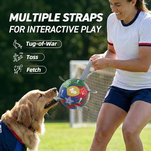 QDAN Dog Soccer Ball with Straps, 7 Inch World Cup Soccer Ball for Dogs, Water Toy, Dog Ball Toys for Medium Large