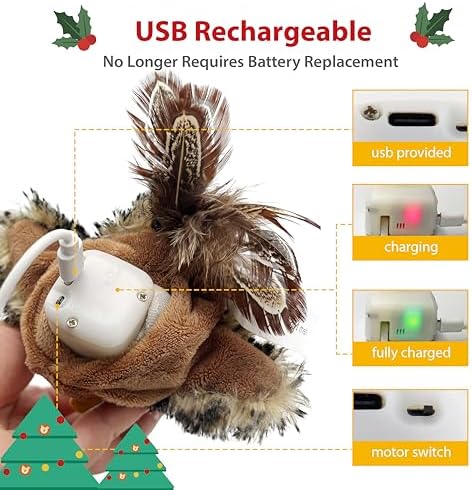 Gigwi Flapping Bird Cat Toy, Hangable Flying Bird Cat Toys for Indoor Cats, Interactive Motion Activated Chirping Cat Toy, Automatic Beating Wings with Catnip